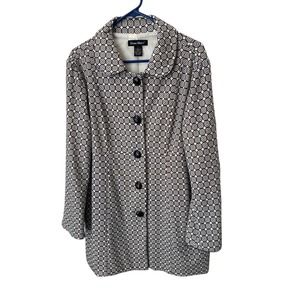 Geometric Jacket Coat White Black lightweight Large Soft Nice Button Front Retro